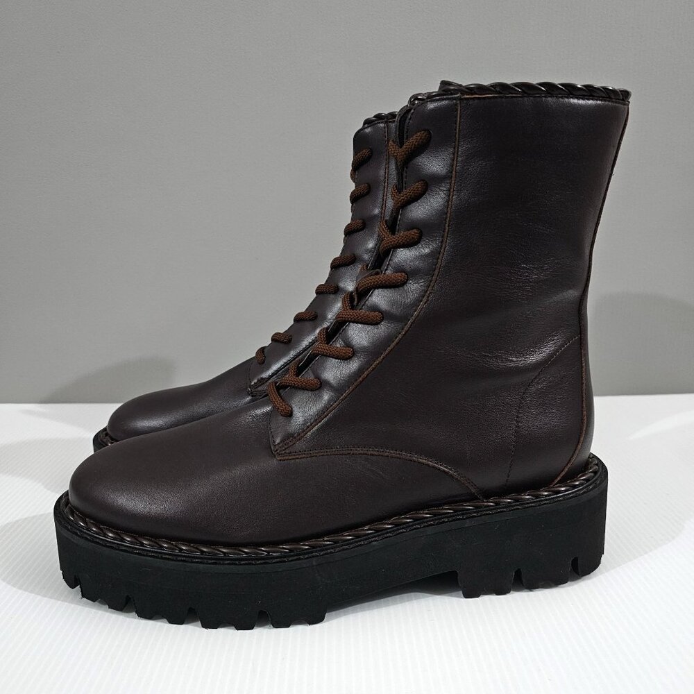 NWOT Aquatalia Sadie Water-Resistant Combat Boot Lug Sole Dark Brown Leather 9